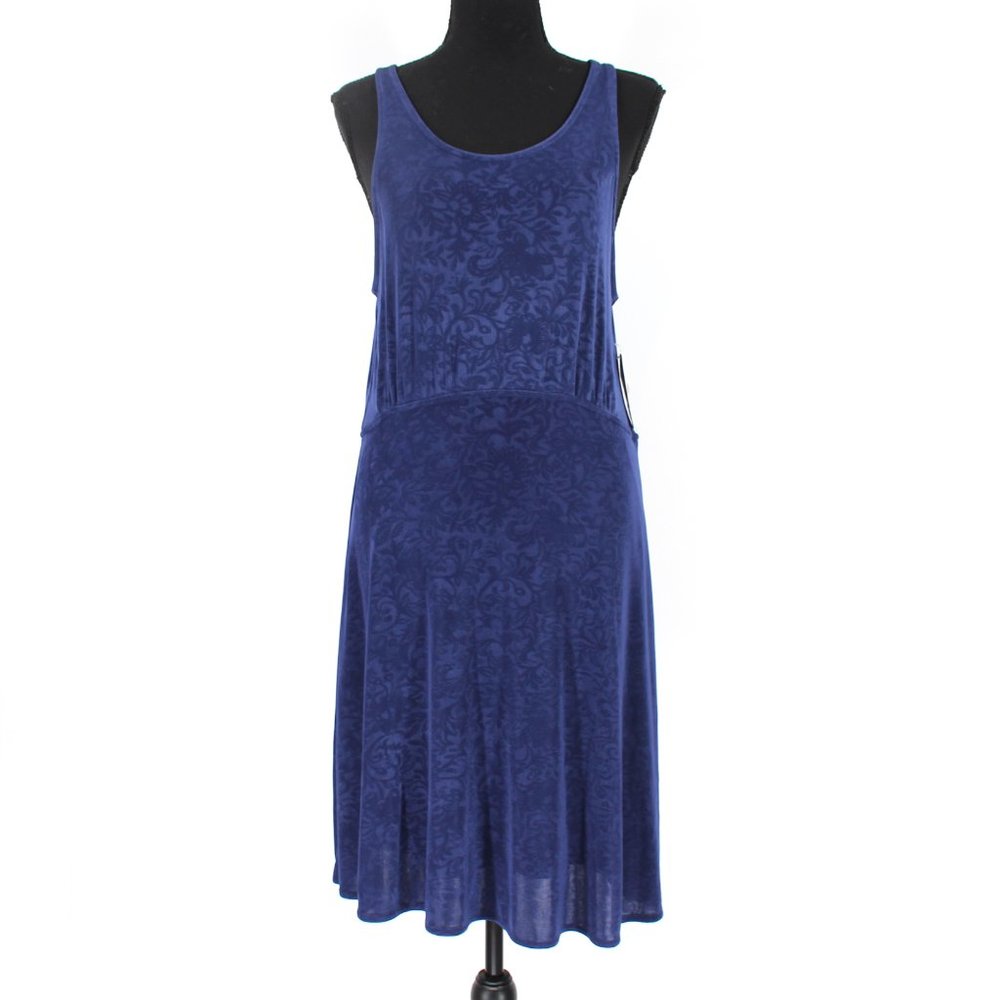 Free People Lady Jane Mini Dress A-line Slinky Navy Lace Keyhole Back Large NEW